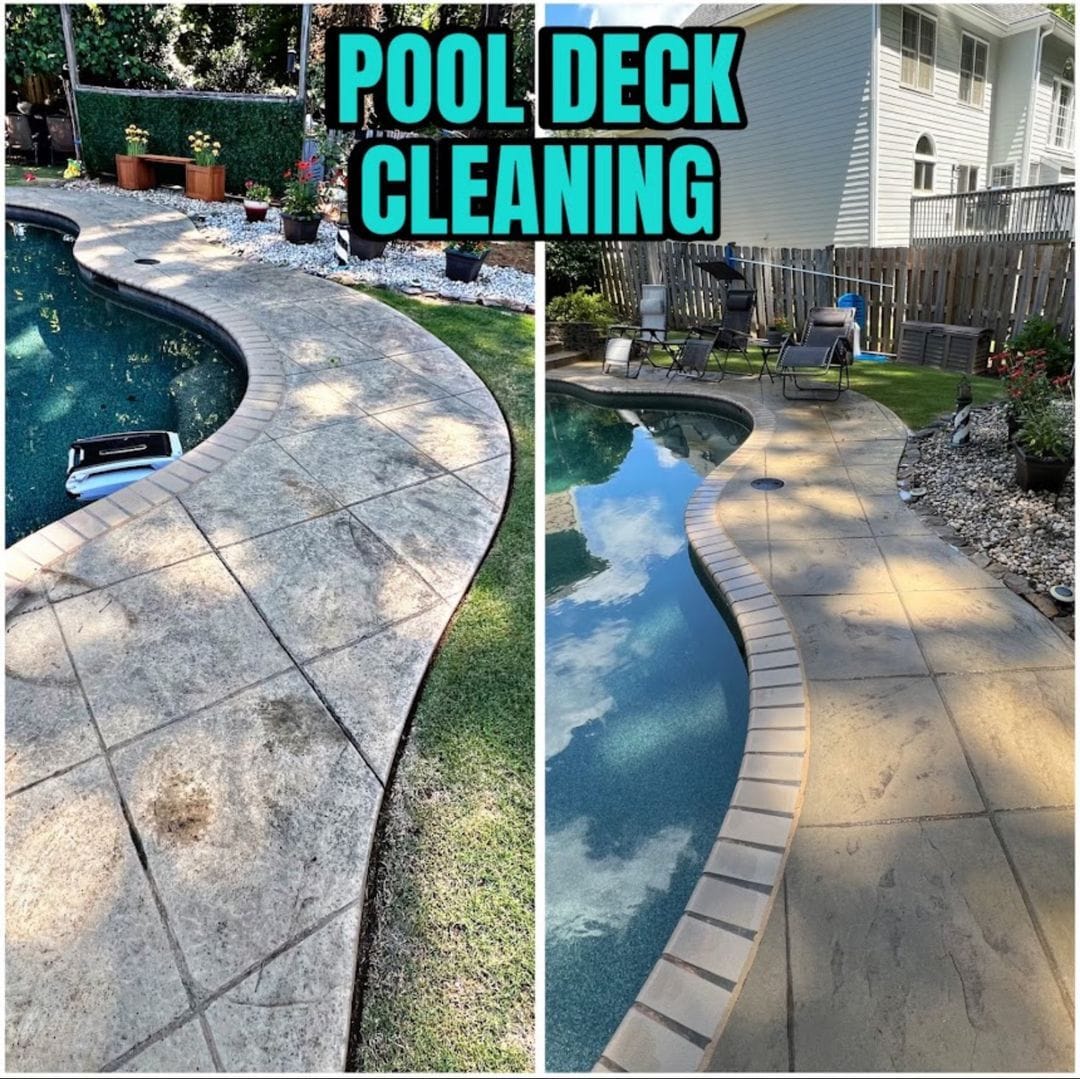 Clean concrete patio after pressure washing